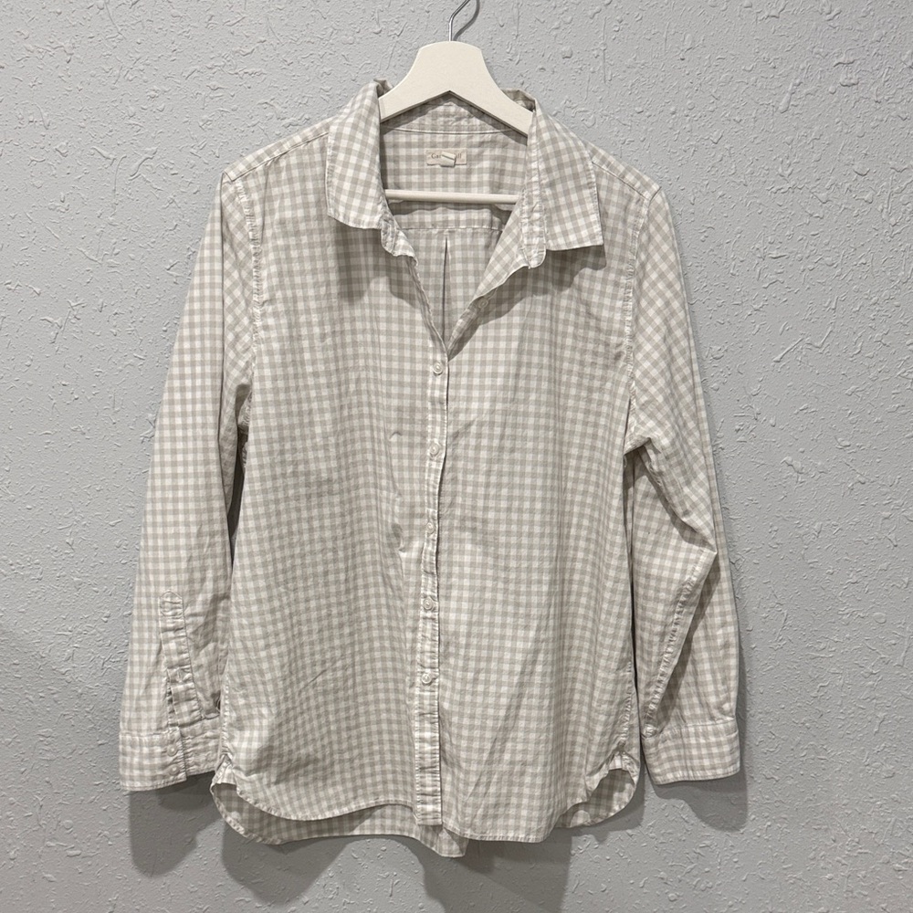 Garnet Hill Women’s Light‎ Gray Gingham Button-Down Shirt Size 16